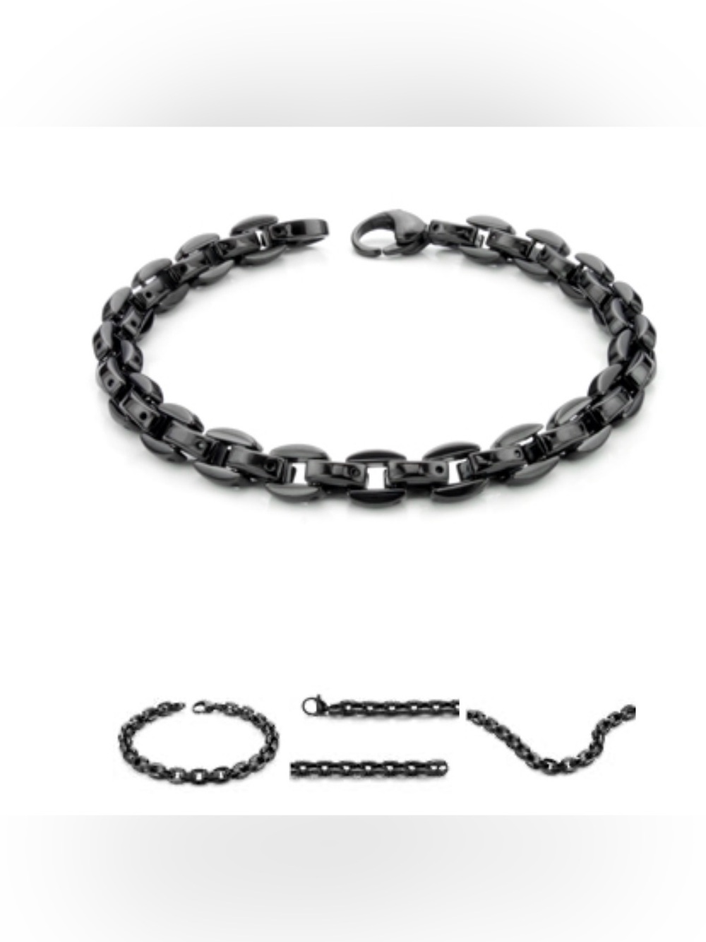 Black Tungsten Carbide 7MM Oval Link Bracelet 7.5” titanium-Kay NWOT